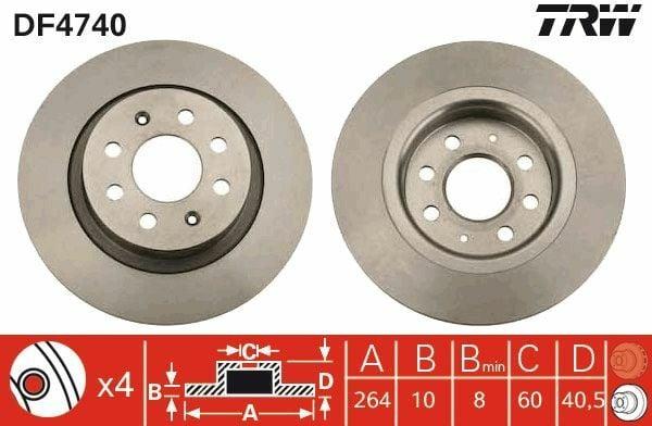 TRW DF4740 Rear Brake Disc - Grande Punto — Brake Rotors & Drums