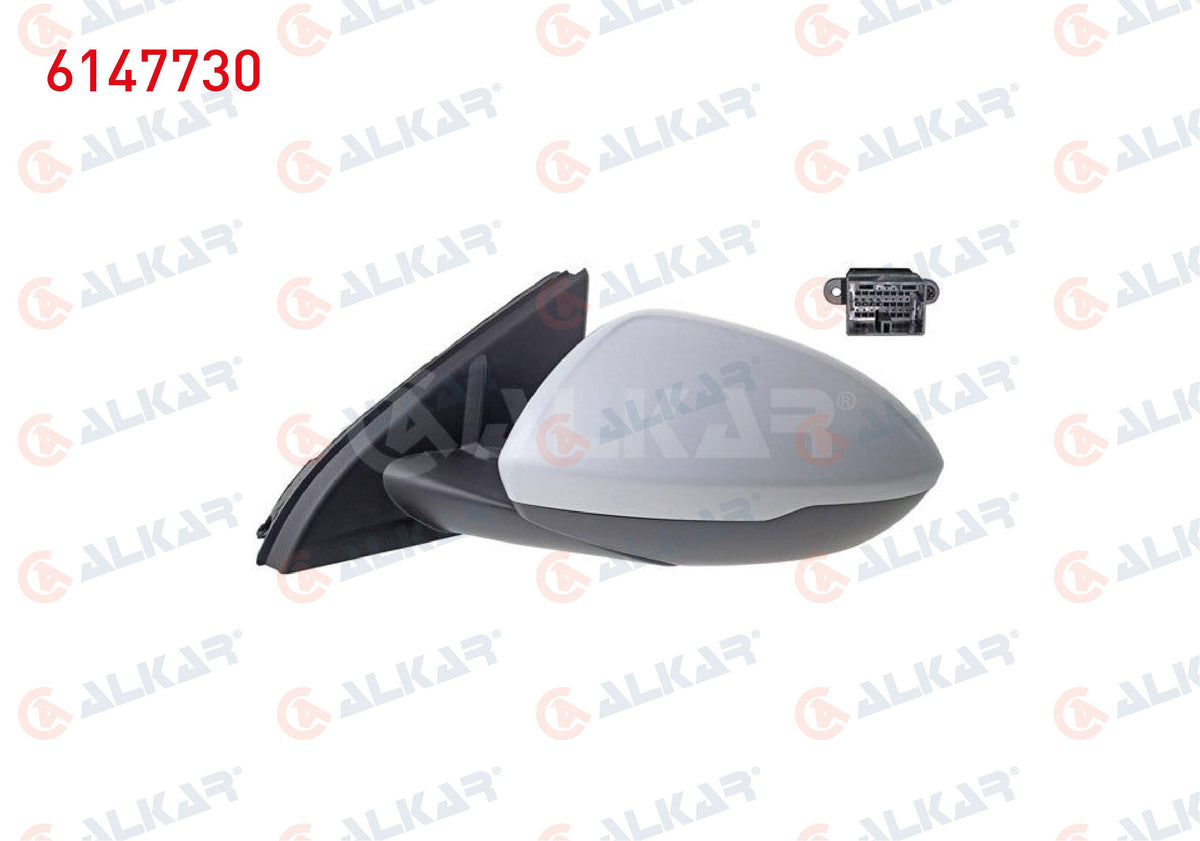 Alkar 6147730 Outer Rear View Mirror Left Electric Aspheric Heated Primed Automatic — Mirrors