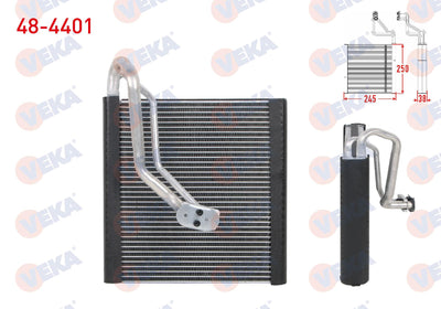 Veka 48-4401 A/C Evaporator Borulu 250X245x38 VW Golf VII 12-/Passat 14-/Tiguan-T-Roc 16-/Audi A3 — Condensers & Evaporators