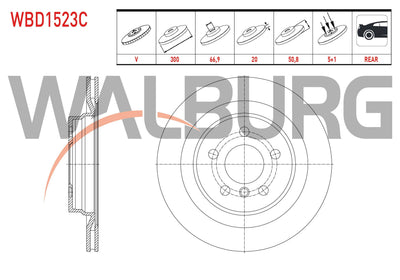 WALBURG WBD1523C Brake Disc Rear Air Coated 5 Bjn 300X20x66,9X50 — Brake Rotors & Drums