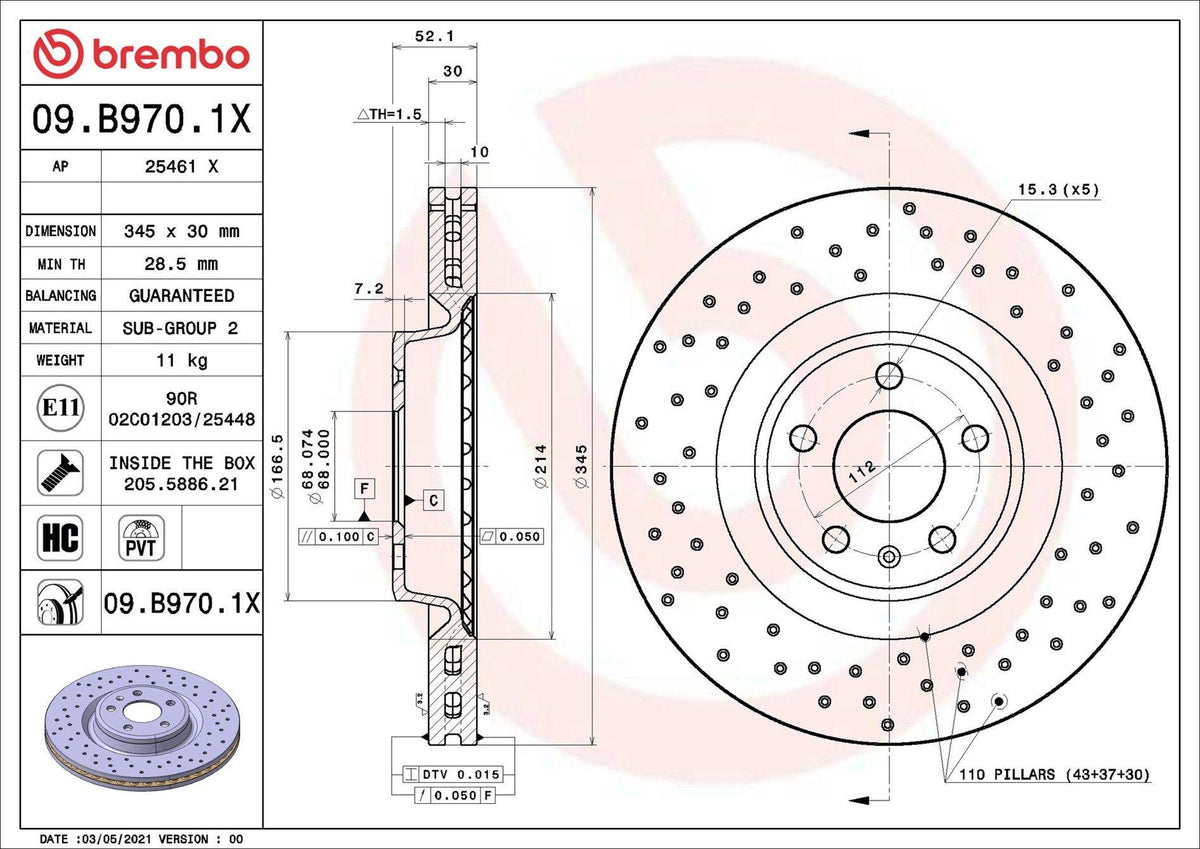 Brembo 09.B970.1X Brake Disc (Single Disc) Front Vag A4 A5 A6 A7 Mac Q5 09-18 Set — Brake Rotors & Drums