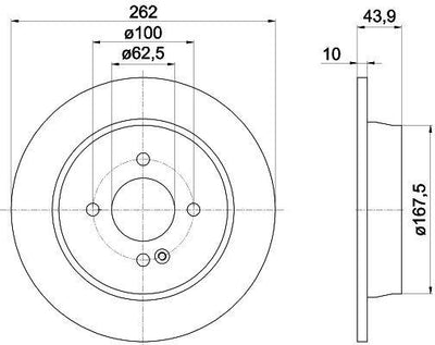 MGA 50382 Brake Disc Rear Straight 262-4 (Hyundai: Accent-Blue 11 > / i20 14 > / i30 11 > / Kia: Rio 1 — Brake Rotors & Drums