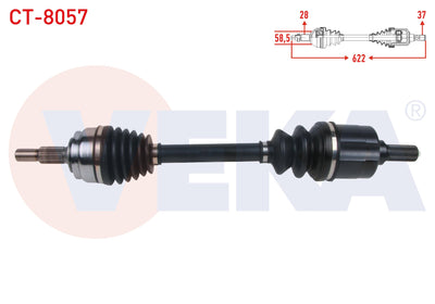 Veka CT-8057 Complete Axle Front Left Length 622mm Citroen C5 AirCross 1.5 BlueHDi-1.6 Puretech-1. — Axles, CV Joints & Boots