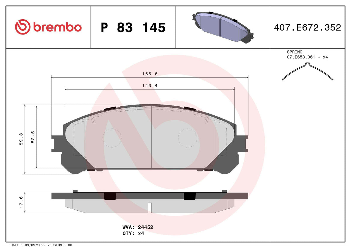 Brembo P83145 Brake Pad Brake Front Toyota Rav 4 2012 /