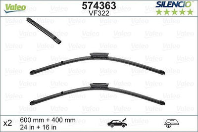 Valeo 574363 Wiper Blade Set 60 + 40Cm 06-Clio.III-Megane.III-Fluence-301-C3-Celysee Flat Blade — Wipers