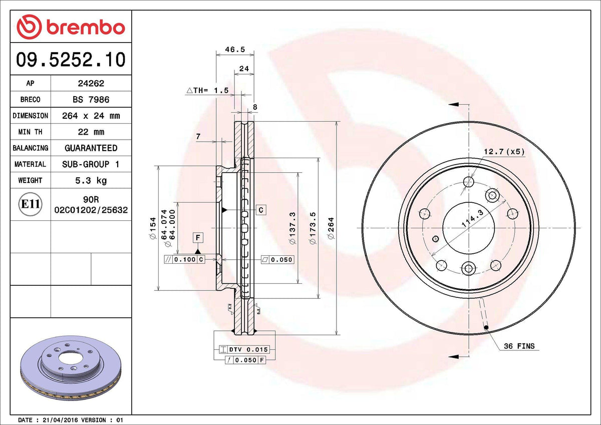 Brembo 09.5252.10 Brake Disc Front Standard Ford — Brake Rotors & Drums