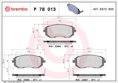 Brembo P78013X Brake Pad Front Subaru Impreza Sedan 2.5 AWD 01-05 2.0 AWD 00-09 — Brake Pads