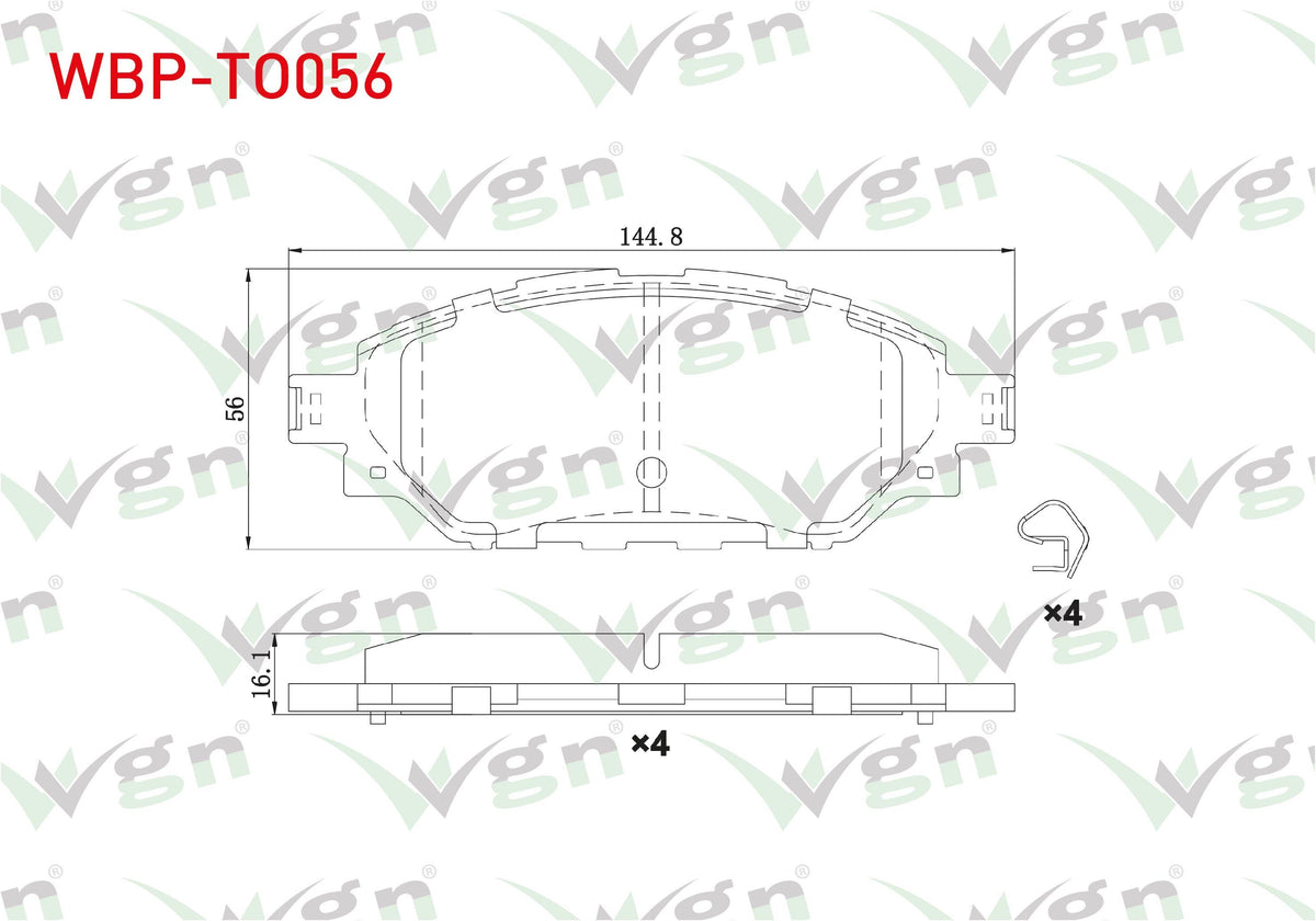 WGN WBP-TO056 Brake Pad Front Toyota HI-Lux VIII Revo (N1) Pick Up 2.4 D 4X4 without ESP 2015 — Brake Pads