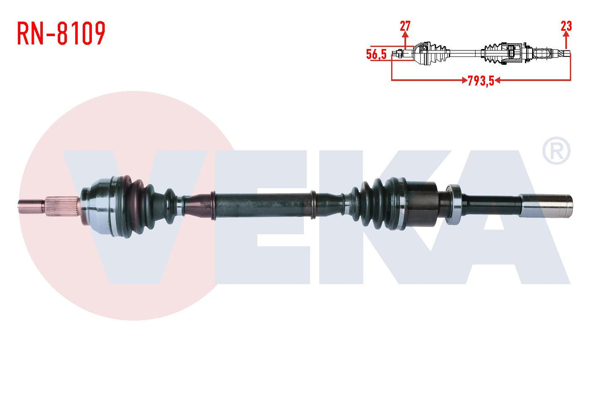 Veka RN-8109 Complete Axle Right Front Renault Laguna II (Bg0 / 1) 1.6i 16V M-T Jh3 Transmission L — Axles, CV Joints & Boots