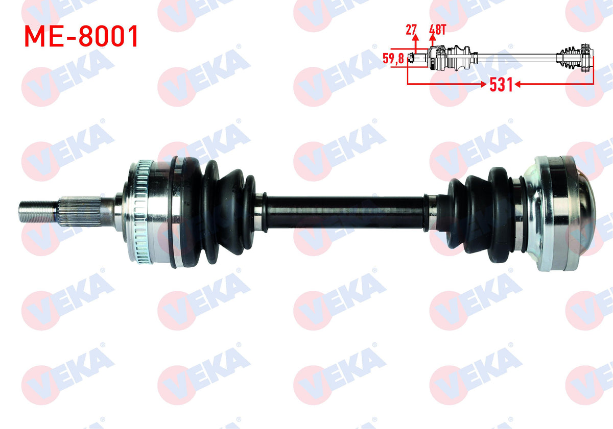 Veka ME-8001 Complete Axle Front Left-Right Length 531mm ABS li 48 Outer Mercedes Vito (638) 108 D — Axles, CV Joints & Boots