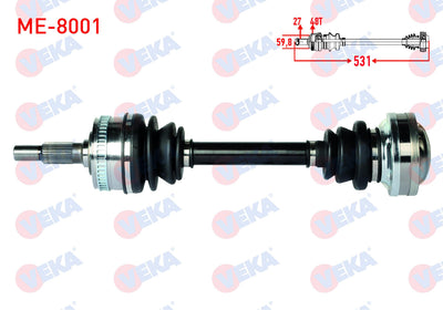 Veka ME-8001 Complete Axle Front Left-Right Length 531mm with ABS 48 Outer Mercedes Vito (638) 108 — Axles, CV Joints & Boots