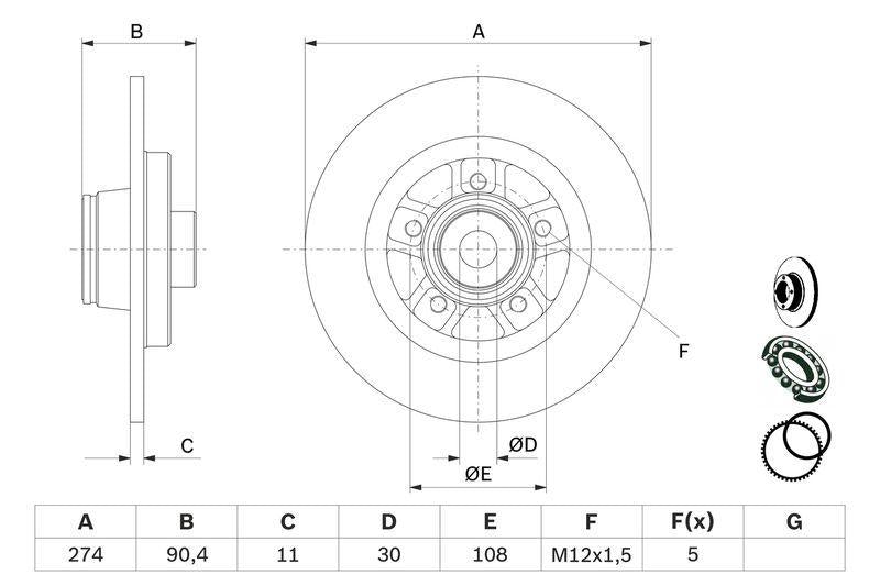 BOSCH Rear Brake Disc 0986479F30 - 274mm for Kangoo III — Brake Rotors & Drums