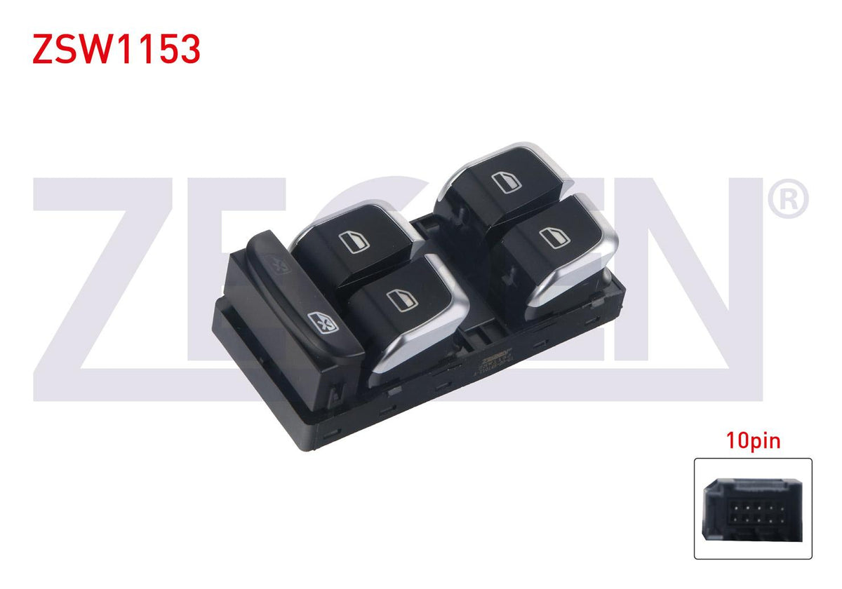 Zegen ZSW1153 Glass Release Switch Group Chrome 10 Pin Audi A4-A5-Q3-Q5 2007 — Switches & Relays