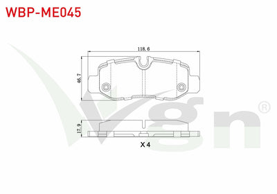 WGN WBP-ME045 Brake Pad Rear Mercedes Vito (W447) 111 CDI 2014-/ (W447) 114 CDI 2014-/ (W447) 116 CDI 2014-/ (W4 — Brake Pads