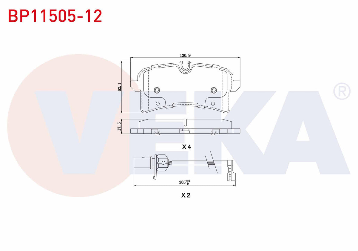 Veka BP11505-12 Brake Pad Rear with Connector Audi A8 (4H_) 3.0 TDI 2009-/ 3.0 TFSI 2009-/ 4.2 TDI 2009-/ 2.0 TF — Brake Pads