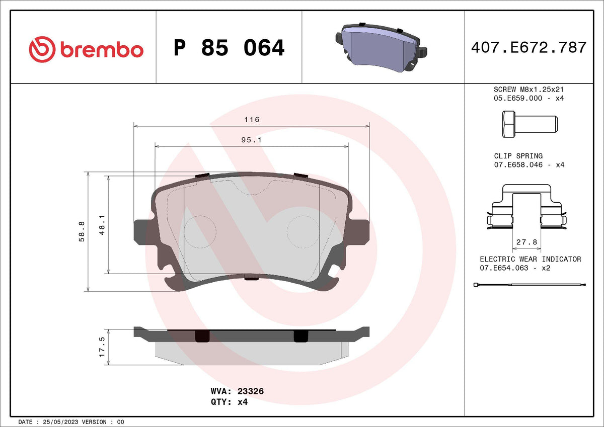 Brembo P85064 Brake Pad Rear Low-Met VW — Brake Pads