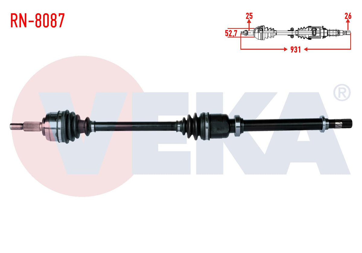 Veka RN-8087 Complete Axle Right Front Renault Fluence (L30) 1.5 dCi 5 Gear Length 931mm 2009 — Axles, CV Joints & Boots