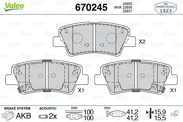 Valeo 670245 Brake Pad Rear Hyundai Accent Blue 11-/Bayon 21-/Elantra 11-/i20 15-/i30 11-/I40 11-/Tucson 08-10/2 — Brake Pads