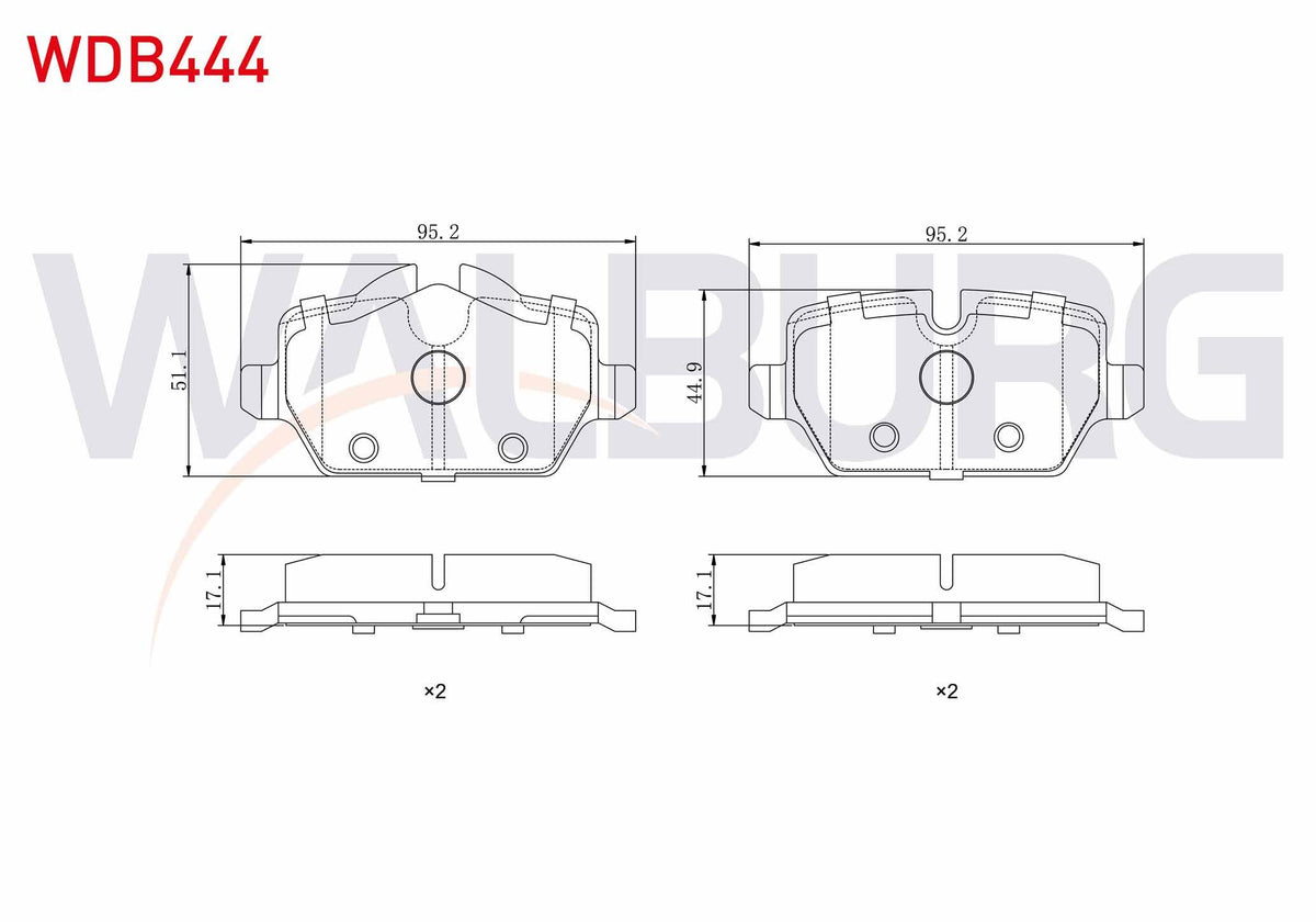 WALBURG WDB444 Brake Pad Rear BMW 1 Series (E87) 116 i 2003-2012 / 118 i 2003-2012 / 120 i 2003-2012 / 1 Series — Brake Pads