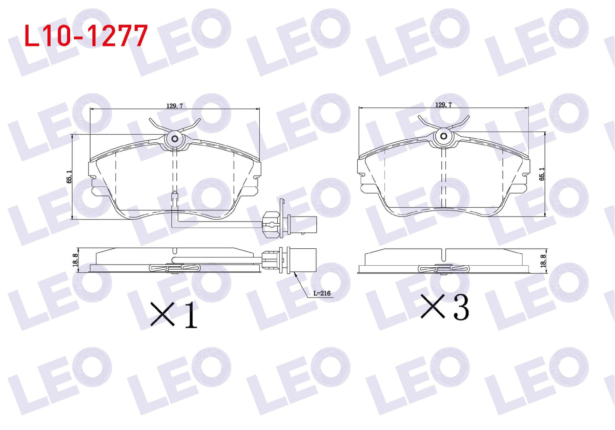 LEO L10-1277 Brake Pad Front with Connector Volkswagen Transporter IV (70Xb, 70Xc and 5 more models — Brake Pads