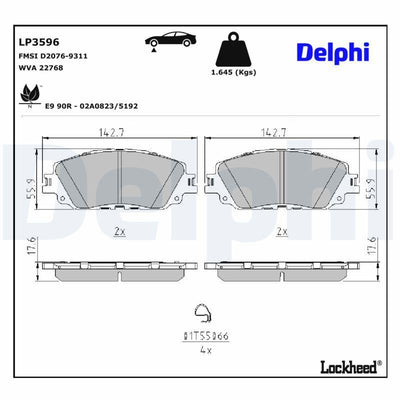 Delphi LP3596 Brake Pad Corolla Cross 22= 1.8 Hybird Front — Brake Pads