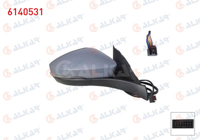 Alkar 6140531 Outer Rear View Mirror Right Electric Heated Primed with Turn Signal 6 Pin Volkswag — Tail, Signal & Reflectors