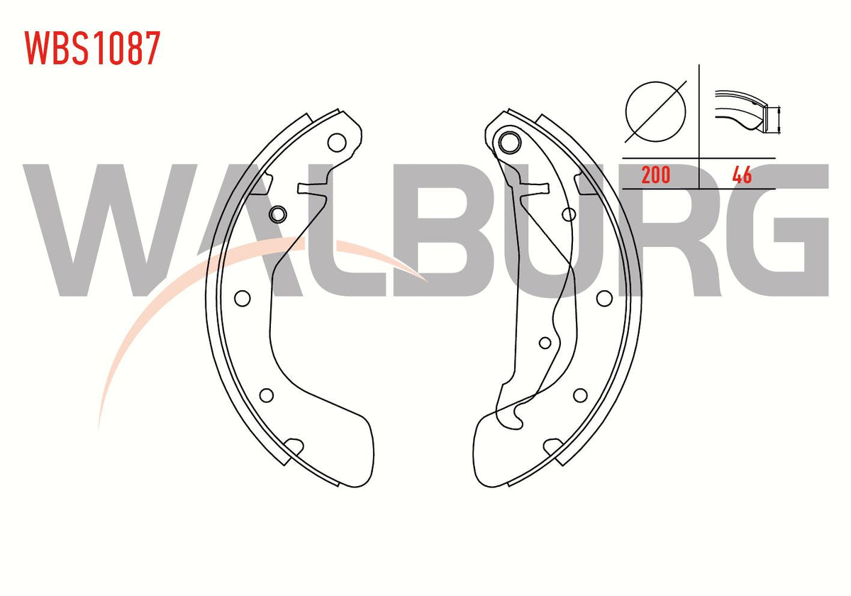 WALBURG WBS1087 Brake Shoe Rear Opel Vectra 1.4 with Lever 200X46 mm 1988-1995 / Vectra 1.8 1988-19 — Brake Cables & Hardware