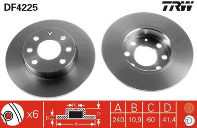 TRW DF4225 Front Brake Disc Opel Corsa C 1.2 16V Z12XE 240mm 00-07 — Brake Rotors & Drums