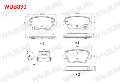 WALBURG WDB890 Brake Pad Rear with Wear Indicator Hyundai i30 1.4 MPI-1.4 T-GDI-1.6 CRDi 2016-/ Kia Ceed 1.4-1.4 — Brake Pads