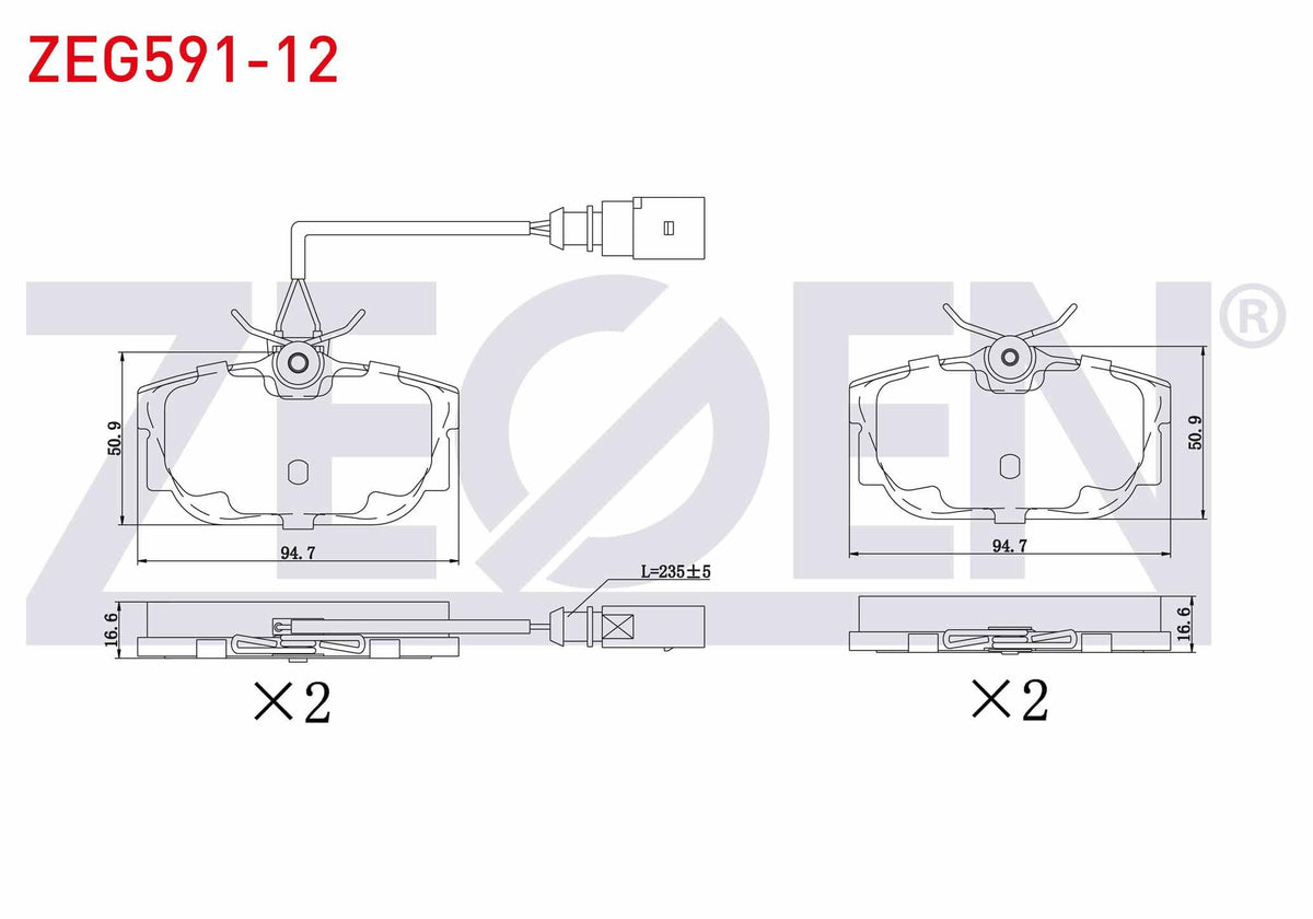 Zegen ZEG591-12 Brake Pad Rear with Connector Volkswagen Transporter IV (70Xb, 70Xc and 5 more models — Brake Pads