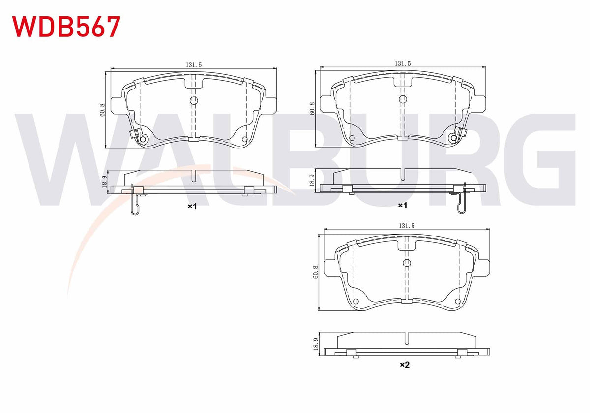 WALBURG WDB567 Brake Pad Front with Wear Indicator Hyundai Ix20 (Jc) 1.4i 2010-/ 1.4 CRDi 2010-/ 1.6i 2010-/ Kia — Brake Pads