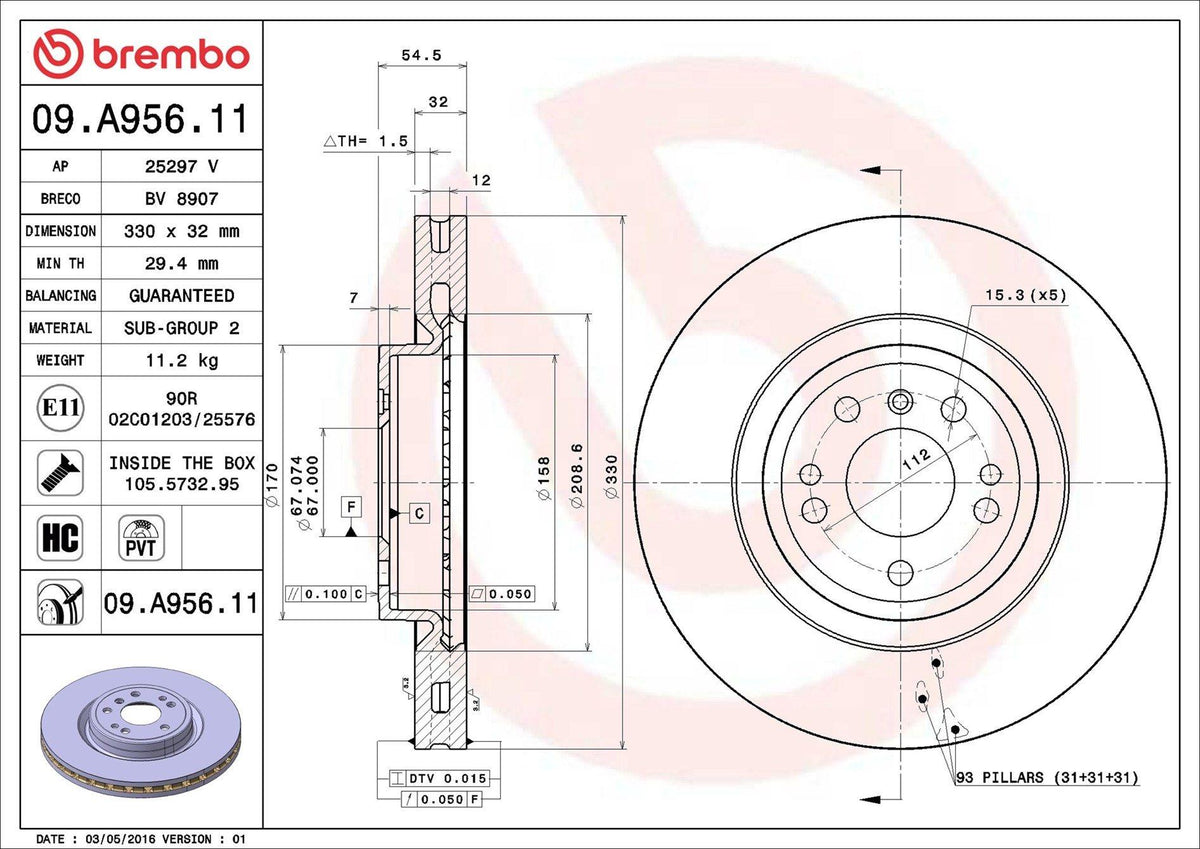 Brembo 09A95611 Brake Disc Front 4-Matic Mercedes W166 C292 W251 — Brake Rotors & Drums