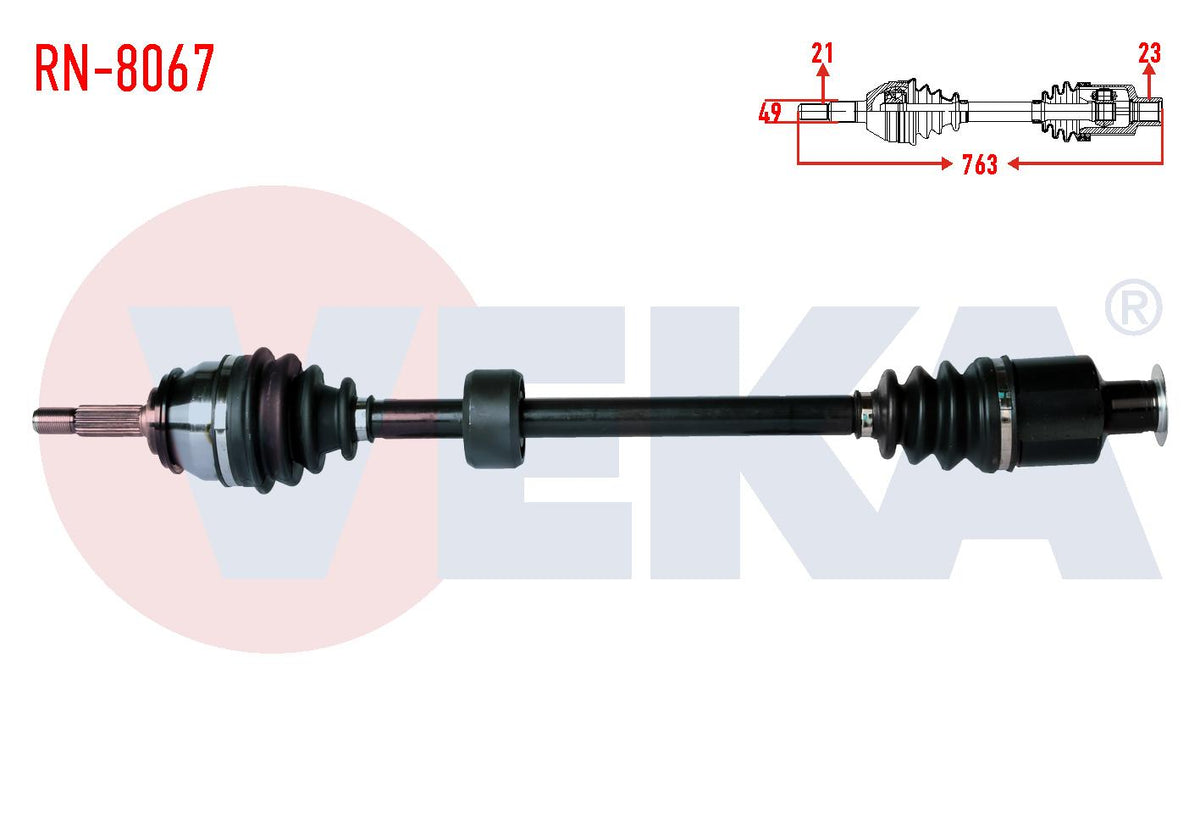 Veka RN-8067 Complete Axle Right Front Dacia Logan (Ls) 1.4 Length 763mm 2004-2012 — Axles, CV Joints & Boots