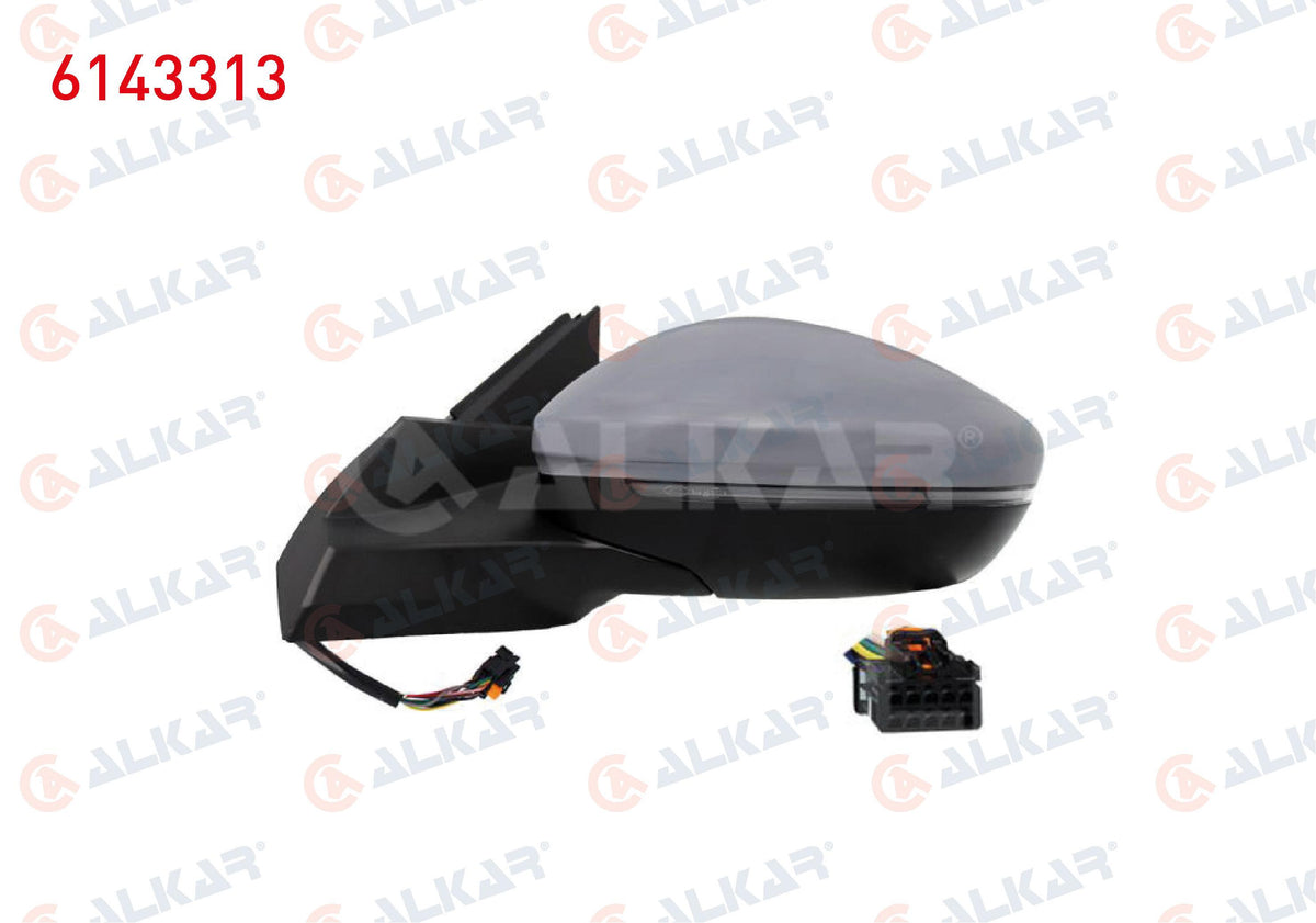 Alkar 6143313 Outer Rear View Mirror Left Electric Heated Primed Automatic Folding with Turn Sign — Tail, Signal & Reflectors