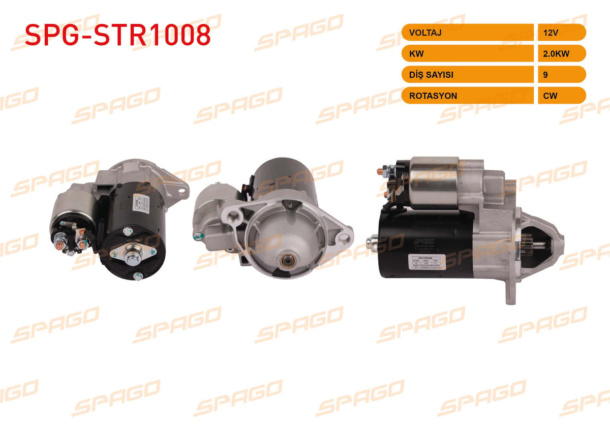 SPAGO SPG-STR1008 Starter Motor 12V 1.1Kw 9 Outer Cw (Str5123) Astra F G 91-04-Vectra 95-01-Omega 94-03 — Starting & Charging