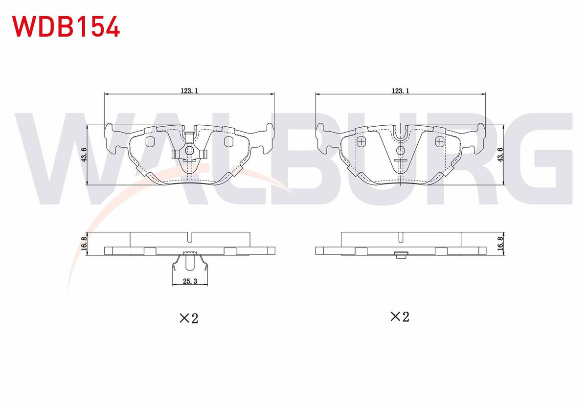WALBURG WDB154 Brake Pad Rear BMW 5 Series (E34) 518 i 1987-1995 / (E34) 520 i 1987-1995 / (E34) 525 i 1987-1995 — Brake Pads