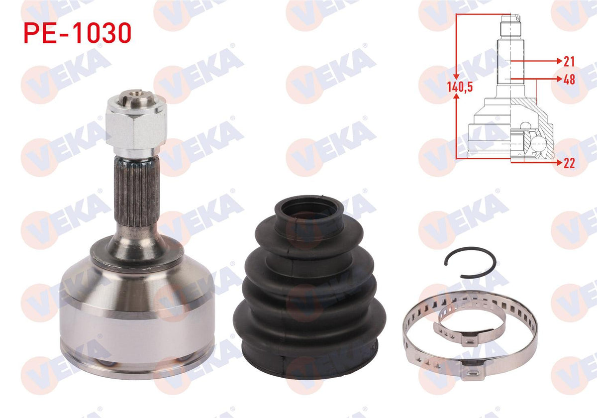 Veka PE-1030 CV Joint Right Front Outer Length 140,5mm Peugeot 208 1.2 2012 — Axles, CV Joints & Boots