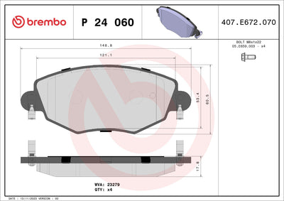 Brembo P24060 Disc Brake Pad Front Ford Mondeo 01/07 Low-Met 1 Piece — Brake Pads