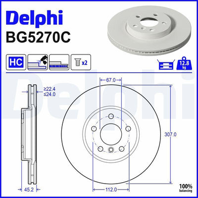 Delphi BG5270C Brake Disc Front BMW F45 F46 Mini F54 F60 14 > — Brake Rotors & Drums