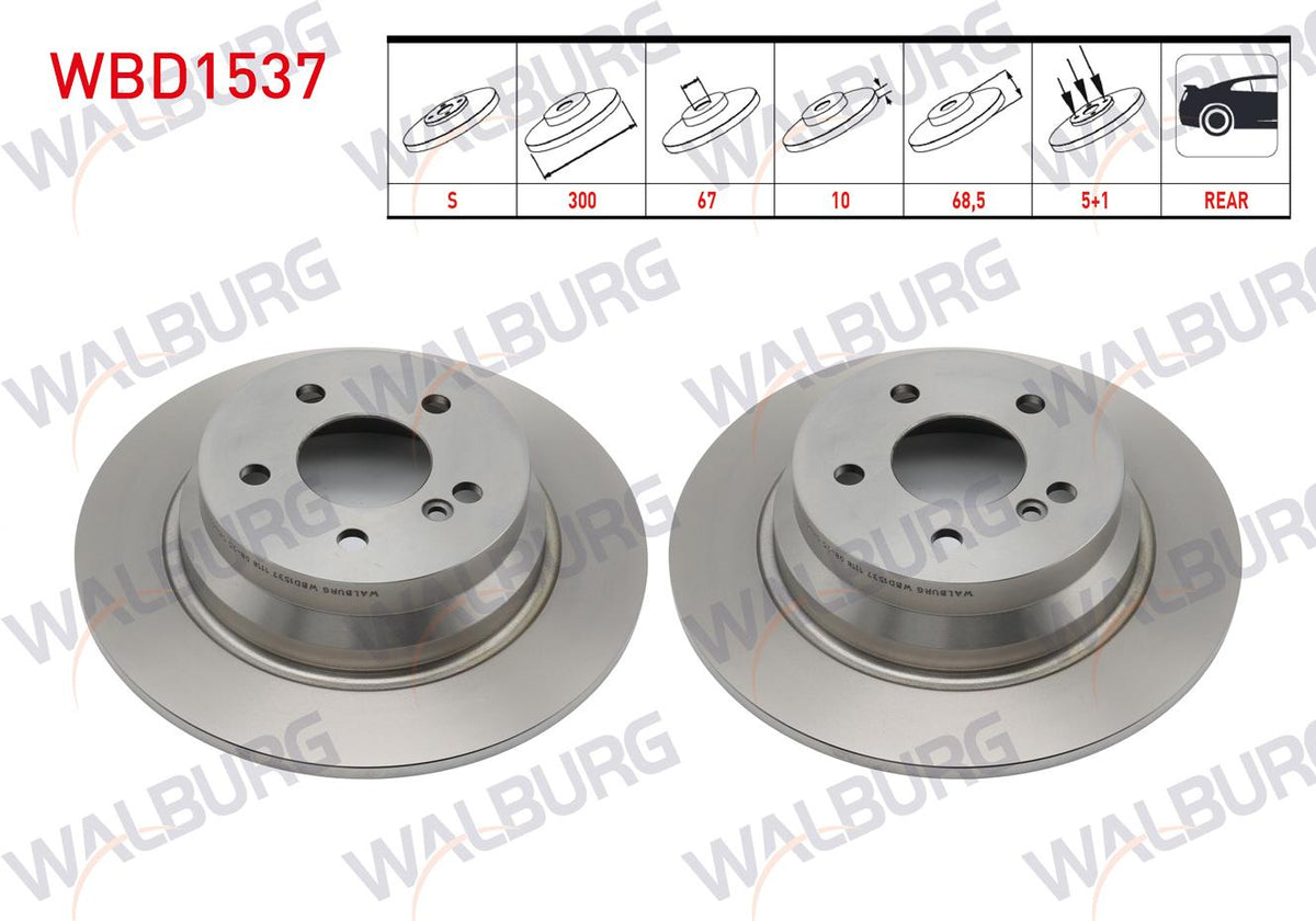WALBURG WBD1537 Brake Disc Rear Straight Mercedes E Class (W211) E 220 CDI 5 Bjn 300X10x67x68 — Brake Rotors & Drums
