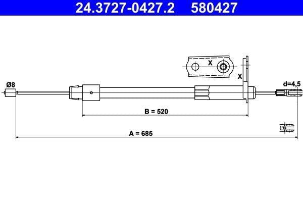 ATE El Brake Cable 24.3727-0427.2 - 685mm Cable — Brake Cables & Hardware