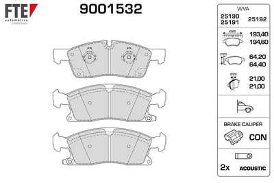 Fte 9001532 Brake Pad Front Grand Cherokee IV (Wk, Wk2) 3.0 Crd V6 3.6 5.7 V8 4X4 10 > — Brake Pads