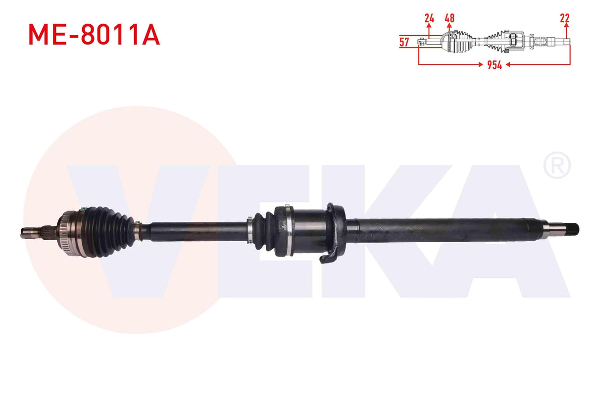 Veka ME-8011A Complete Axle Right Front ABS li 48 Outer Length 954 mm Mercedes A Series (W168) A 1 — Axles, CV Joints & Boots