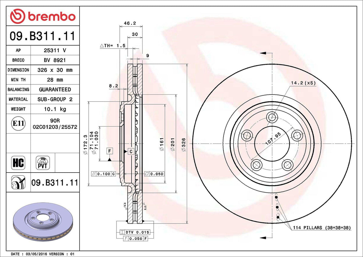 Brembo 09B31111 Brake Disc Front Jaguar Xf I X250 Xj X350 X358 Xk II X150 — Brake Rotors & Drums