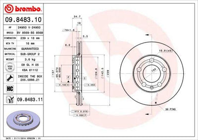 Brembo 09.8483.11 Brake Disc Front Coated (VW Polo 02-10 Skoda Fabia 00-10) — Brake Rotors & Drums