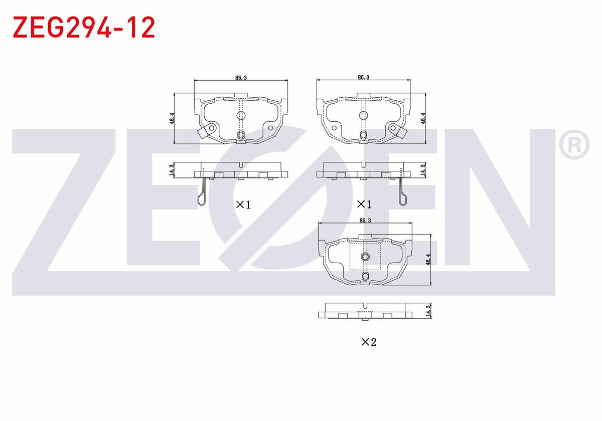 Zegen ZEG294-12 Brake Pad Rear with Wear Indicator Kia Cerato (Ld) 1.5 CRDi-1.6 CRDi-1.6i 2004-2012 / Hyundai El — Brake Pads