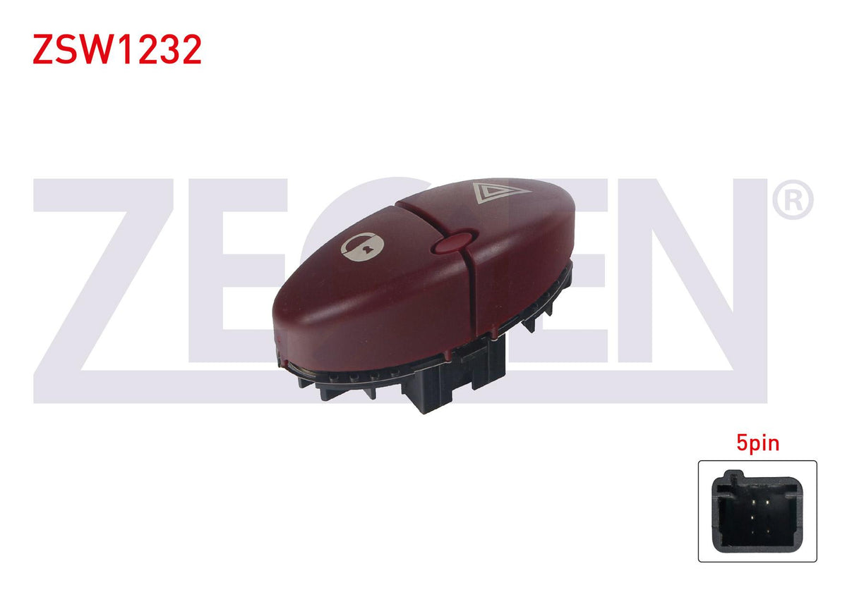 Zegen ZSW1232 Door Lock Ve Flasher Switch 5 Pin Peugeot 206 1998-2006