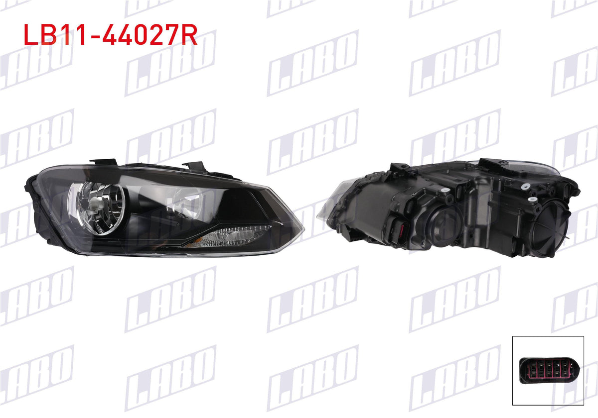 LABO LB11-44027R Headlight Right Black with Motor Volkswagen Polo V (6R1, 6C1) 2009-2018 — Headlights