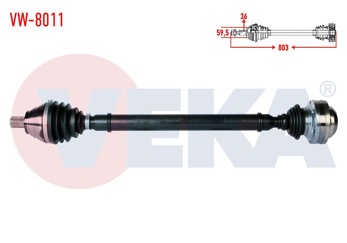 Veka VW-8011 Complete Axle Right Front Length 803mm Caddy III 1.2 TSI – 1.6 TDI – 1.9 TDI 2004-2010