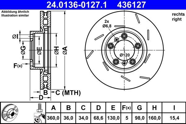 ATE 24.0136-0127.1 Brake Disc Front Right Panamera 09 > — Brake Rotors & Drums